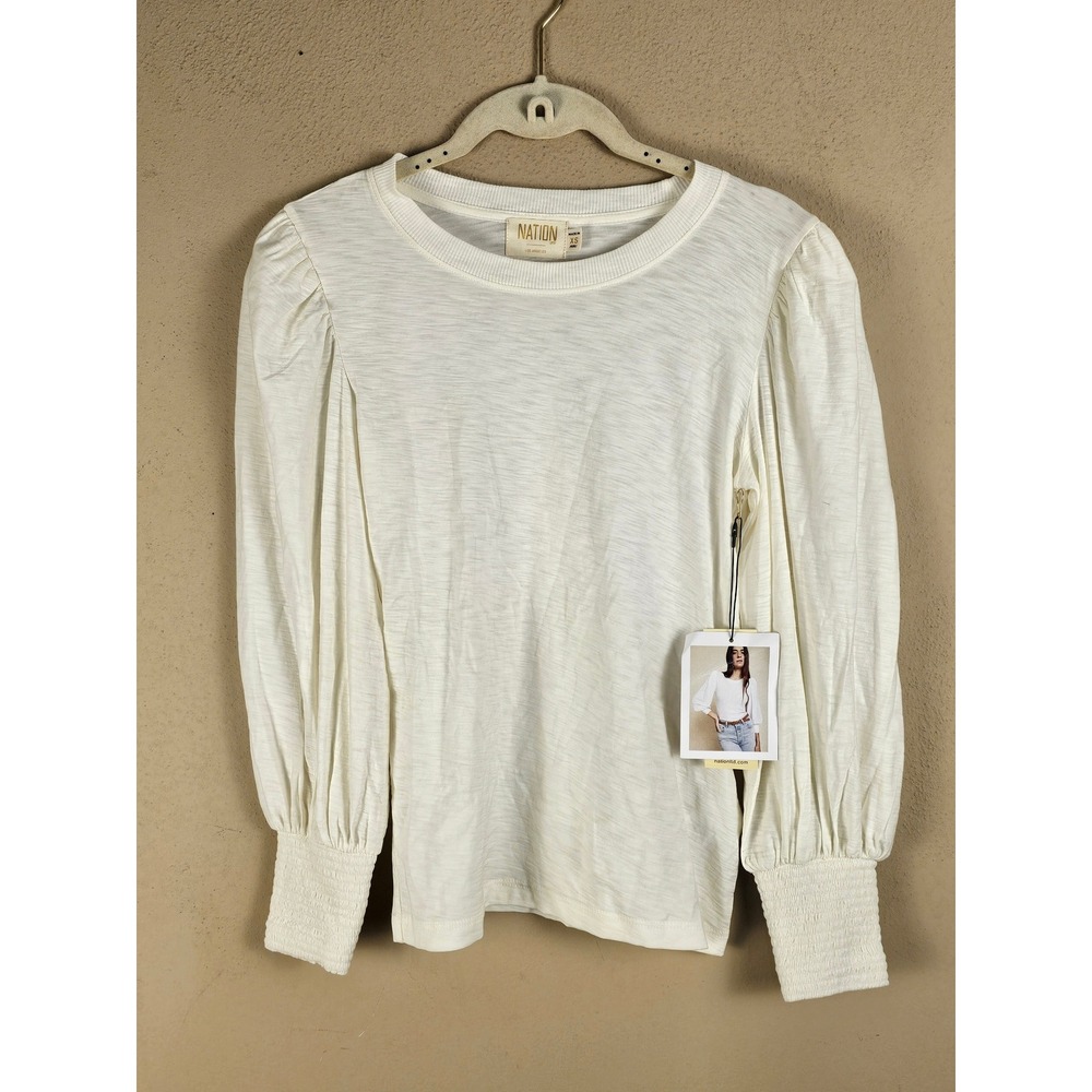 NWT Nation LTD Womens White Loren Slub Knit Peasant Tee XS
